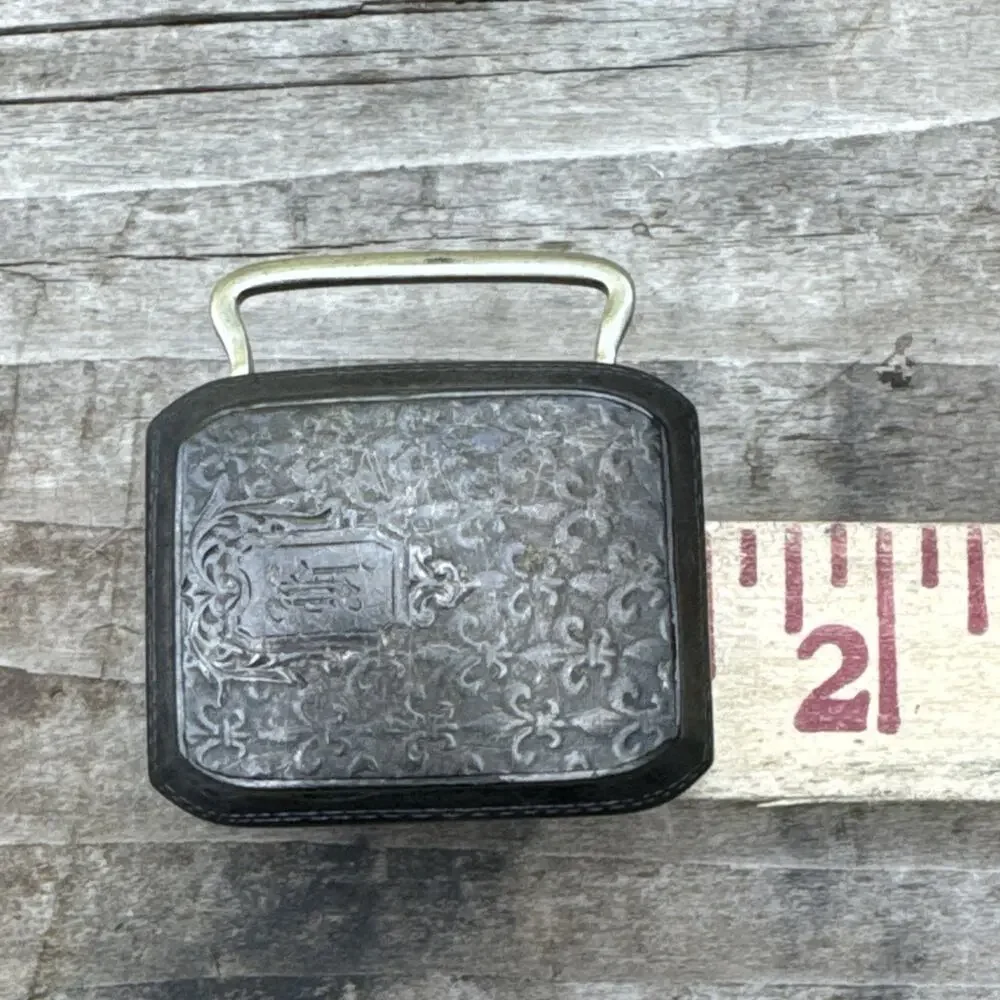 Vtg Art Deco WADSWORTH Quality Flour De Lis Sterling Silver Belt Buckle Monogram